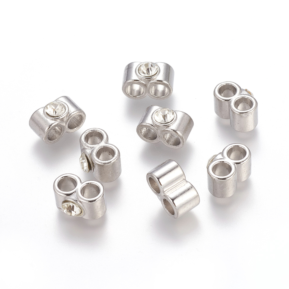 PandaHall Platinum Double Column Alloy Rhinestones Multi-strand Links, 7.5x13.5x10mm, Hole: 4mm Alloy+Rhinestone Column