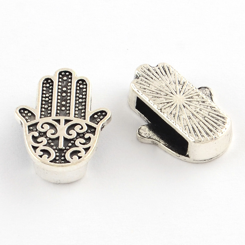 PandaHall Tibetan Style Alloy Slide Charms, Cadmium Free & Nickel Free & Lead Free, Hamsa Hand/Hand of Fatima/Hand of Miriam, Antique Silver...