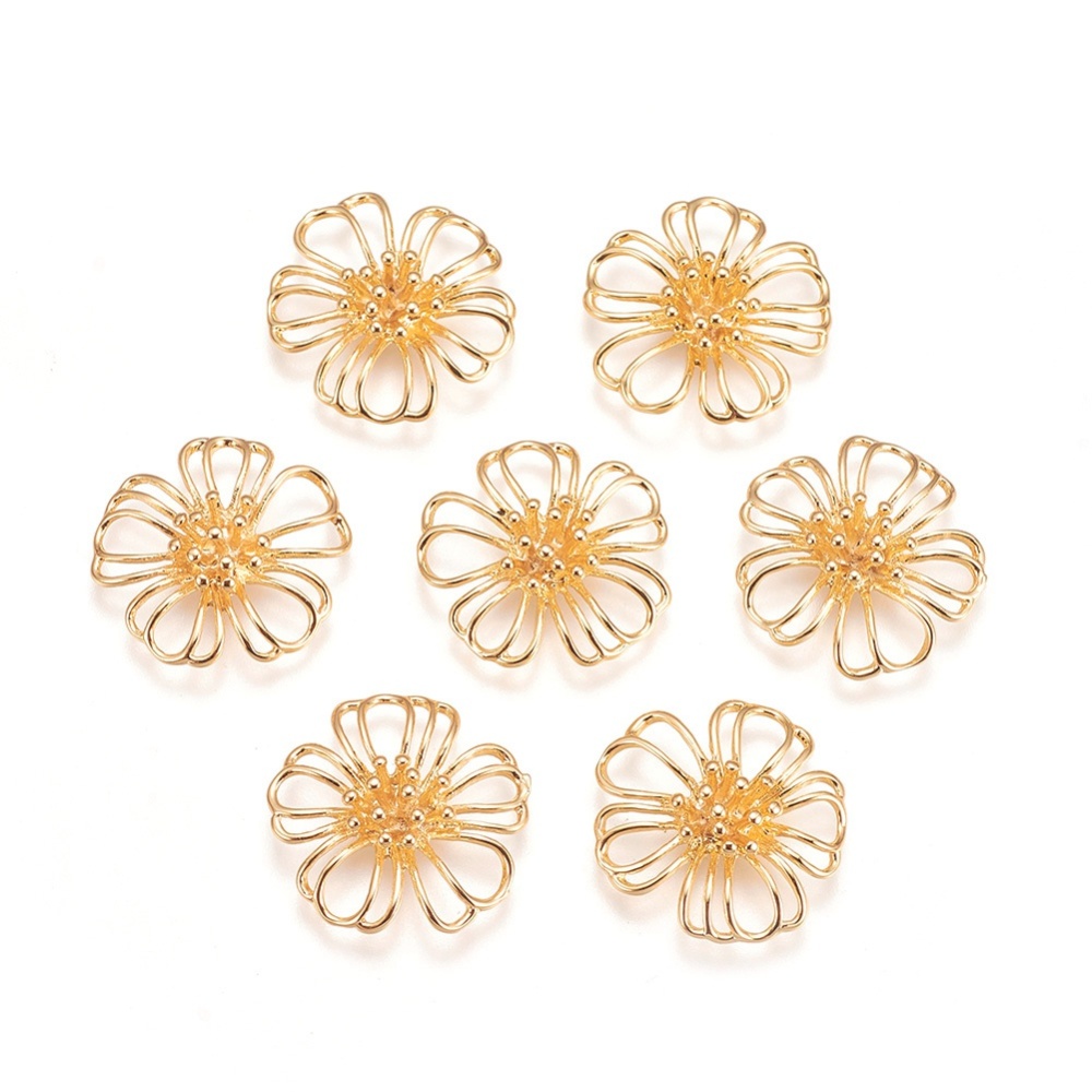 PandaHall Brass Filgree Joiners, Nickel Free, Flower, Real Gold Plated, 21x4.5mm, Hole: 2.2~3.5x6mm Brass Flower