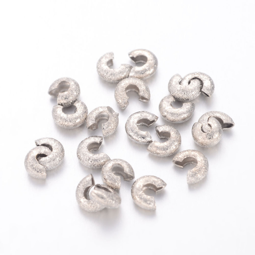 PandaHall Brass Crimp Beads Covers, Nickel Free, Platinum Color, about 3.2mm in diameter, 2.2mm thick, hole: 1.2mm Brass