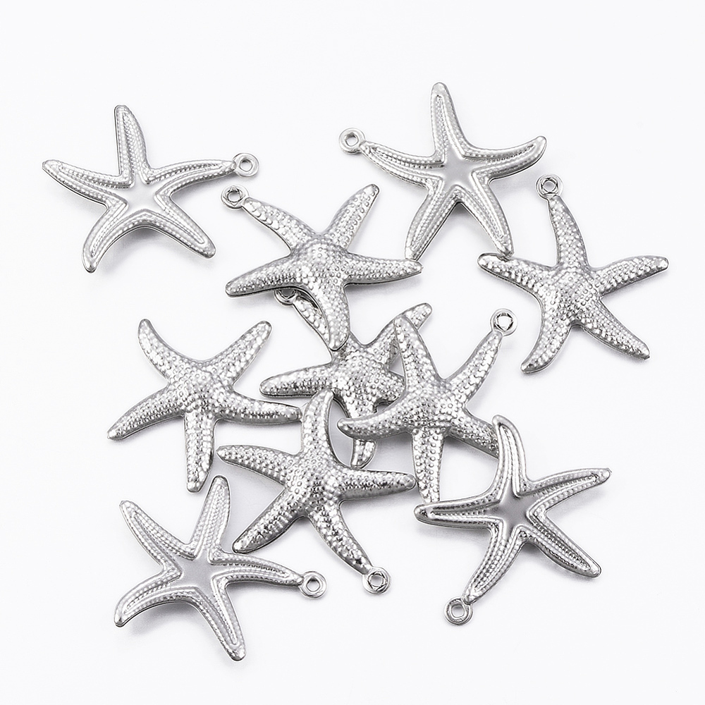 PandaHall 304 Stainless Steel Pendants, Hollow Starfish, Stainless Steel Color, 22x20.5x2mm, Hole: 1mm Stainless Steel Starfish