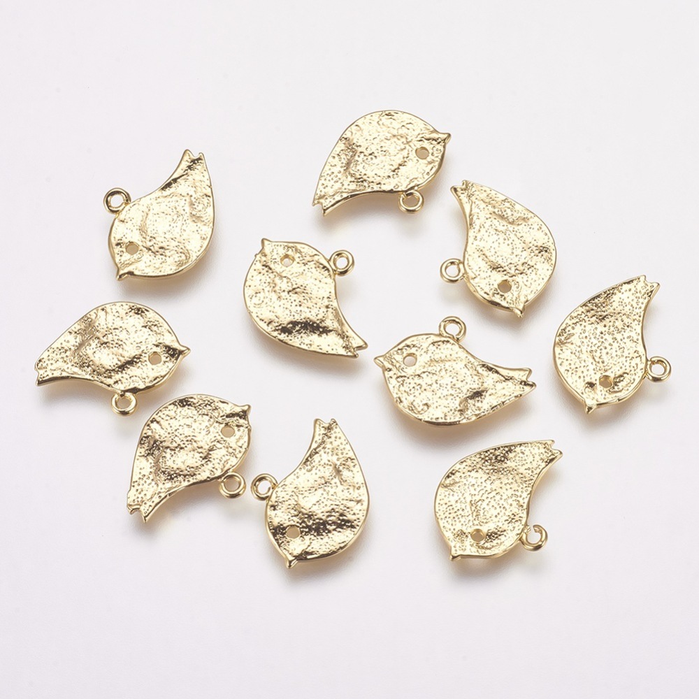 PandaHall Brass Charms, Bird, Real Gold Plated, 10x14x1mm, Hole: 1mm Brass Bird