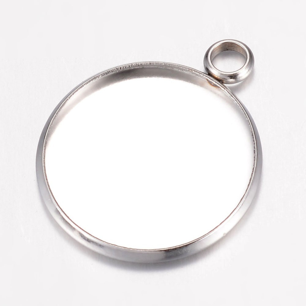 PandaHall 304 Stainless Steel Pendant Cabochon Settings, Flat Round, Stainless Steel Color, Tray: 20mm; 26.5x22x2mm, Hole: 3mm Stainless...