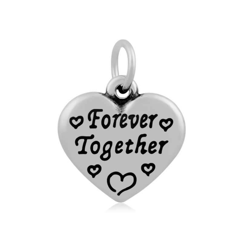 PandaHall 316 Stainless Steel Pendants, Heart, with Words Forever Together, Antique Silver, 16.5x17x3.5mm, Hole: 5mm Stainless Steel Heart