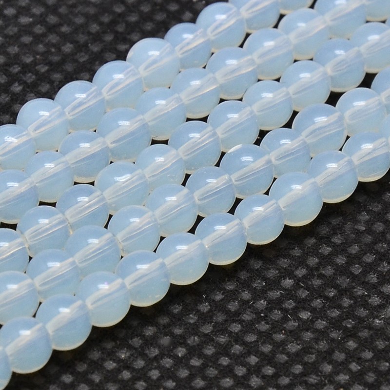 PandaHall Round Opalite Beads Strands, Grade AA, White, 6mm, Hole: 1mm; about 50pcs/strand, 12" Opalite Round White