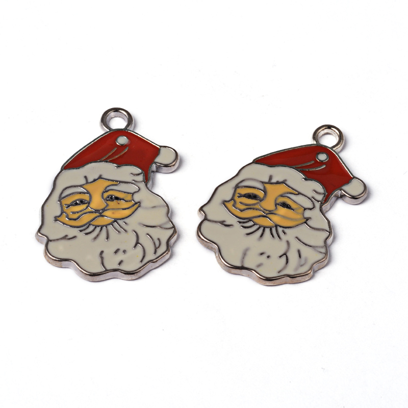 PandaHall Alloy Enamel Pendants, Lead Free and Cadmium Free, Christmas Santa Claus, Platinum, Red, about 34mm long, 23.5mm wide, 2mm thick...