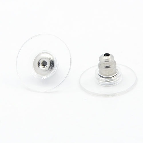 PandaHall 304 Stainless Steel Ear Nut Findings, with Plastic, Platinum, 12x7mm, Hole: 0.7mm Stainless Steel