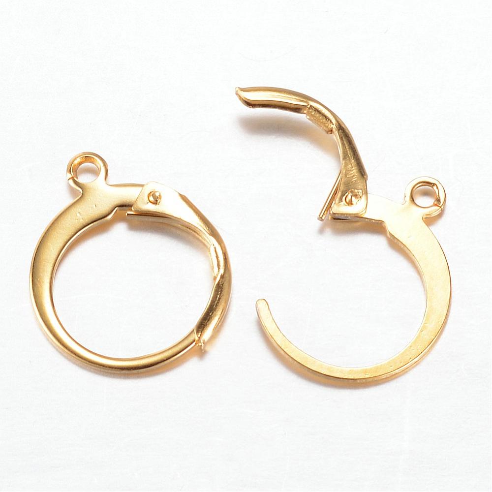 PandaHall 304 Stainless Steel Leverback Earring Findings, Golden, 14.5x12mm, Hole: 1mm; Pin: 0.8x1mm Stainless Steel