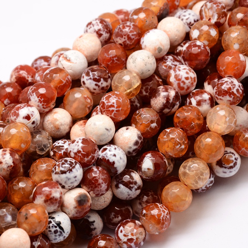 PandaHall Dyed Natural Agate Faceted Round Beads Strands, Coral, 8mm, Hole: 1mm; about 48pcs/strand, 15.3" Natural Agate Round Red