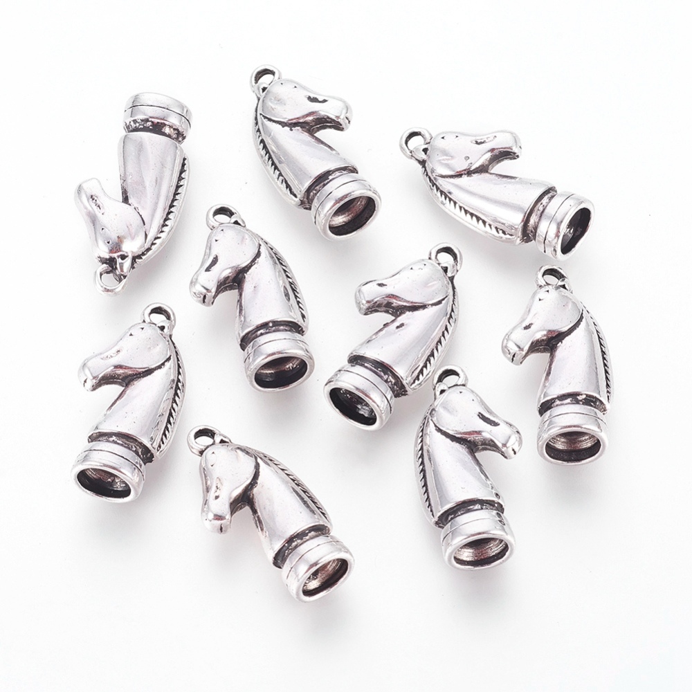PandaHall Tibetan Style Horse Head Alloy Pendants, Lead Free & Cadmium Free, Antique Silver, 26x13x8.5mm, Hole: 2mm; about 216pcs/1000g...
