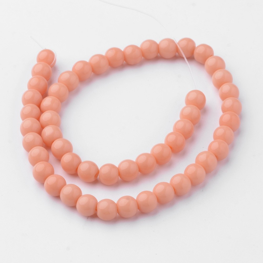 PandaHall Glass Beads Strands, Round, Dyed, LightSalmon, 6mm, Hole: 1mm; about 52pcs/strand, 11.4" Glass Round Red