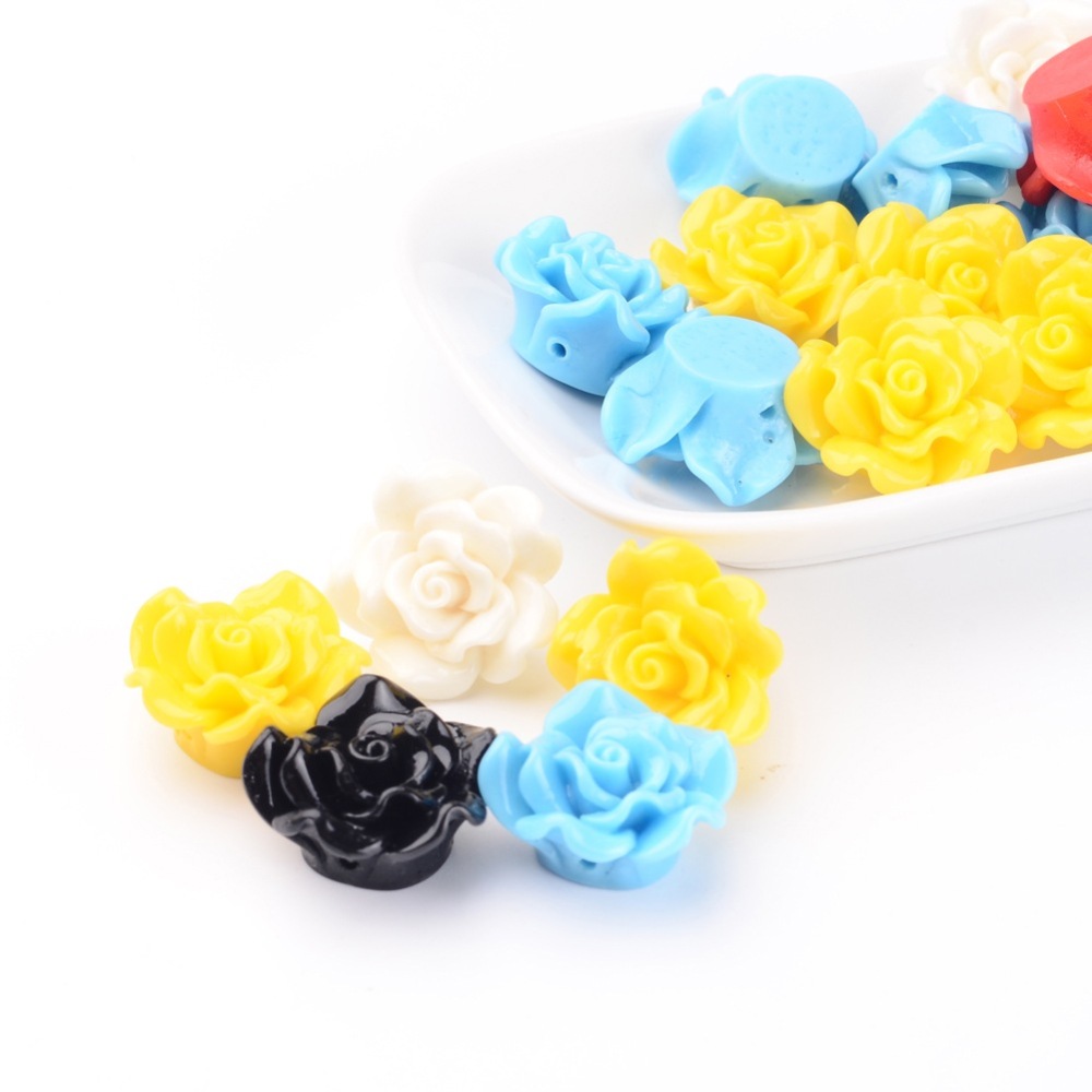 PandaHall Flower Rose Resin Beads, Mixed Color, 24x13mm, Hole: 1.5mm Resin Flower Multicolor