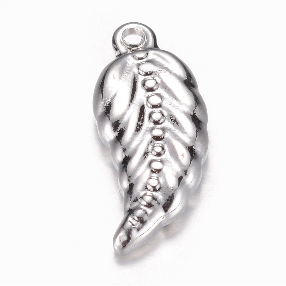 PandaHall 304 Stainless Steel Pendants, Leaf, Stainless Steel Color, 18x8x3mm, Hole: 1mm Stainless Steel Leaf