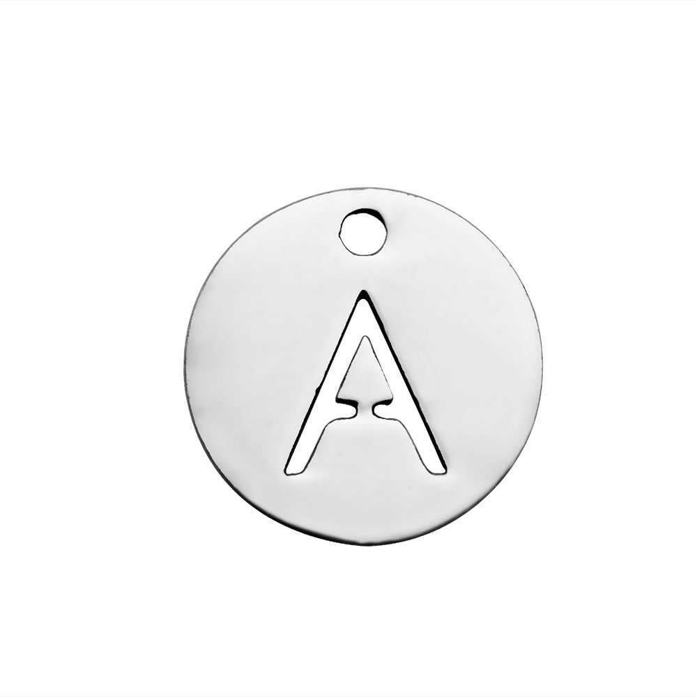 PandaHall 304 Stainless Steel Charms, Flat Round with Letter, Stainless Steel Color, Letter.A, 12x1mm, Hole: 1.5mm Stainless Steel Flat...