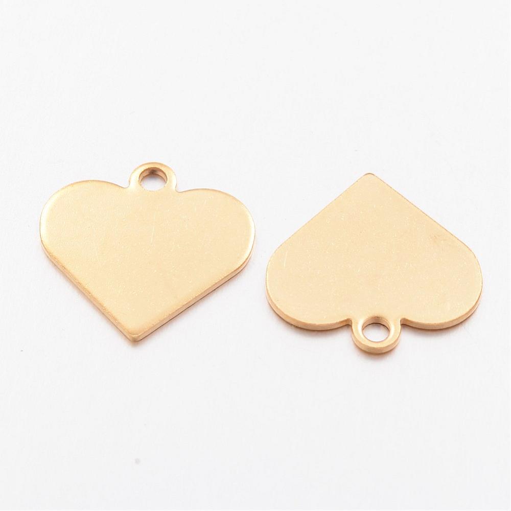 PandaHall 304 Stainless Steel Charms, Blank Stamping Tag Pendant, Heart, Golden, 15.5x16x0.7mm, Hole: 1.5mm Stainless Steel Heart