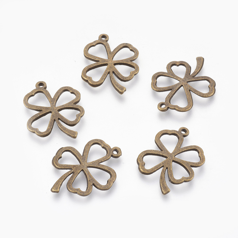 PandaHall Alloy Pendants, Lead Free, Clover, Antique Bronze Color, about 25mm long, 18mm wide, 2mm thick, hole: 1.5mm Alloy Clover