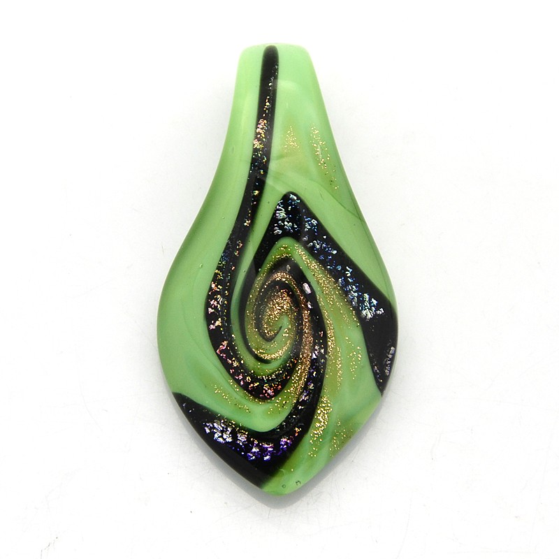 PandaHall 1Box Handmade Dichroic Glass Big Teardrop Pendants, with Random Color Cardboard Ribbon Bowknot Gift Box, LightGreen, 60x32x10mm...