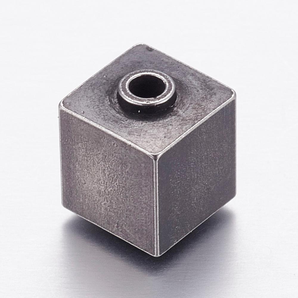 PandaHall 304 Stainless Steel Beads, Cube, Antique Silver, 10x8x8mm, Hole: 2mm Stainless Steel Cube