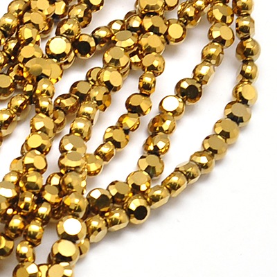 PandaHall Electroplate Glass Beads Strands, Full Golden Plated, Faceted, Flat Round, Gold, 4x3mm, Hole: 1mm Flat Round Gold