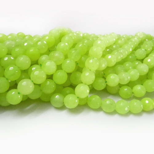 PandaHall Natural White Jade Beads Strands, Faceted, Round, Dyed, GreenYellow, 8mm, Hole: 1mm; about 46pcs/strand, 14.5" White Jade Round...