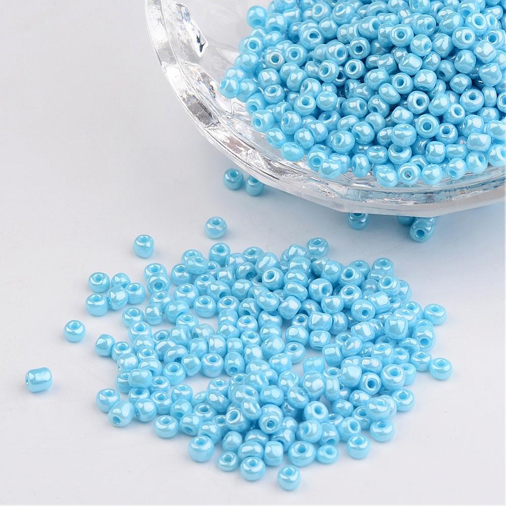 PandaHall DIY Craft Beads 8/0 Opaque Colors Lustered Round Glass Seed Beads, LightCyan, Size: about 3mm in diameter, hole:1mm, about...