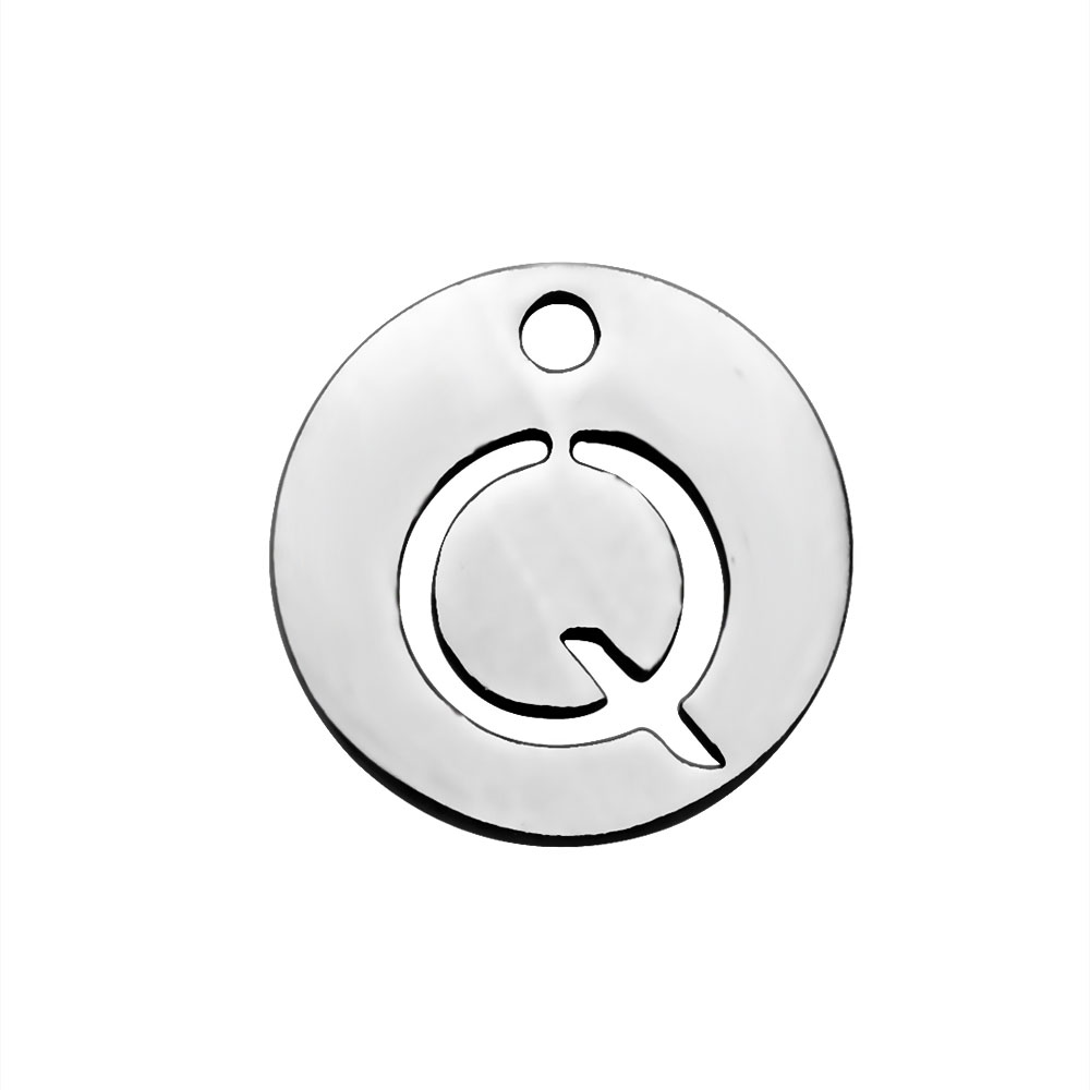 PandaHall 304 Stainless Steel Charms, Flat Round with Letter, Stainless Steel Color, Letter.Q, 12x1mm, Hole: 1.5mm Stainless Steel Flat...