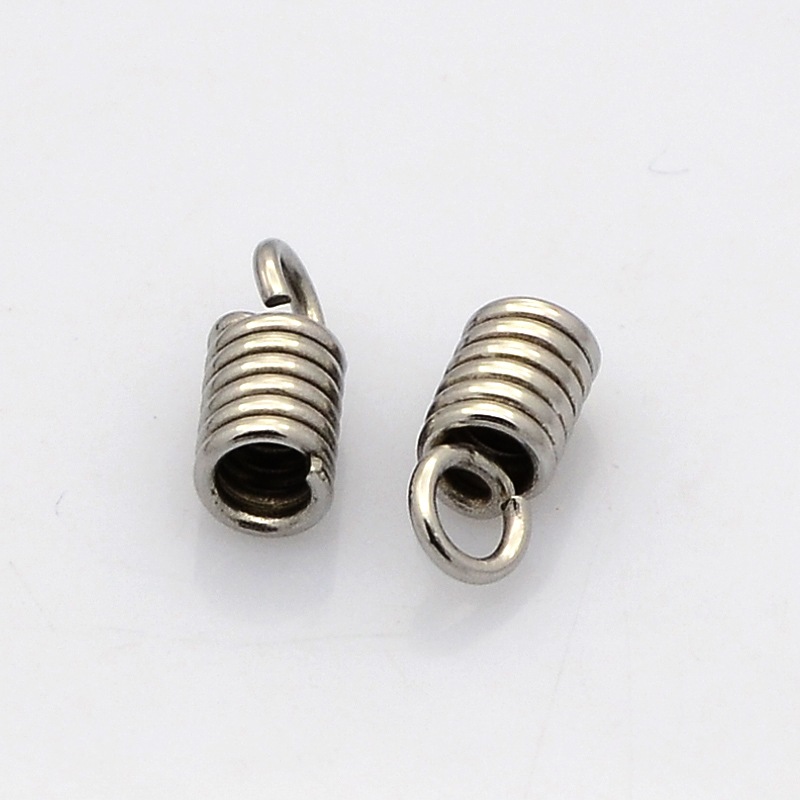 PandaHall 304 Stainless Steel Terminators, Cord Coil, Stainless Steel Color, 7.8x3.4mm, Hole: 2mm Stainless Steel