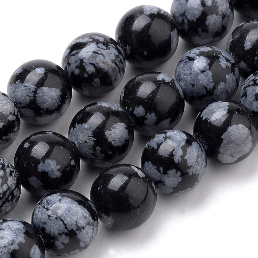 PandaHall Natural Snowflake Obsidian Beads Strands, Round, 8mm, Hole: 1mm; about 50pcs/strand, 15.7" Snowflake Obsidian Round
