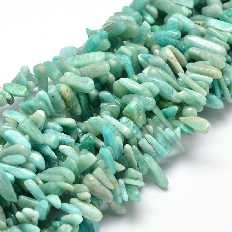PandaHall Natural Amazonite Chip Beads Strands, 8~30x5~12mm, Hole: 1mm; about 15.3"~15.7" Amazonite Chip