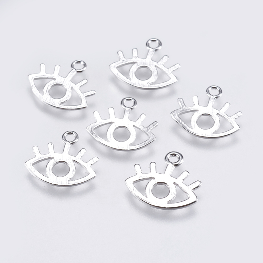 PandaHall Brass Charms, Eye, Real Platinum Plated, 11.5x13x0.8mm, Hole: 1mm Brass Eye