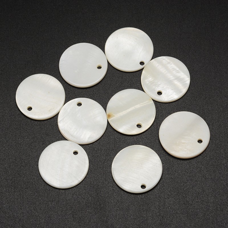 PandaHall Dyed Natural Flat Round Shell Charms, White, 20x2mm, Hole: 2mm Shell Flat Round White