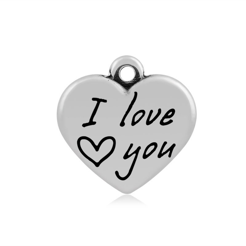 PandaHall Heart with Word I Love You 316 Stainless Steel Pendants, Antique Silver, 16x16.5x4mm, Hole: 2mm Stainless Steel Heart