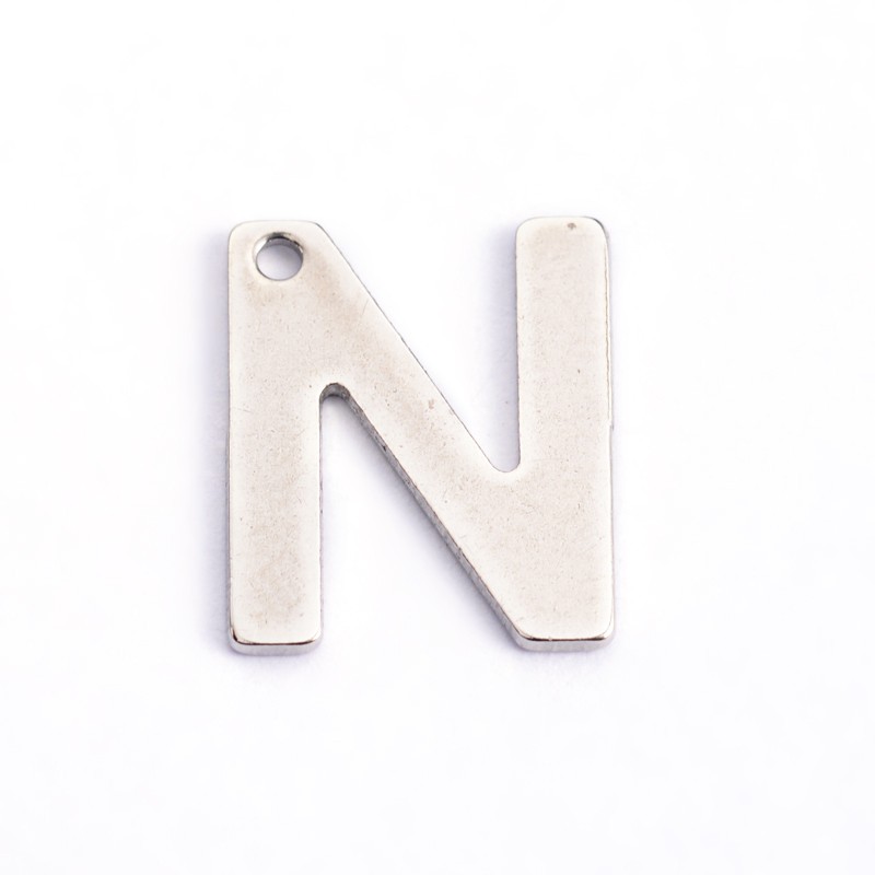 PandaHall 304 Stainless Steel Letter Charms, Letter.N, 11x9x0.8mm, Hole: 1mm Stainless Steel Alphabet