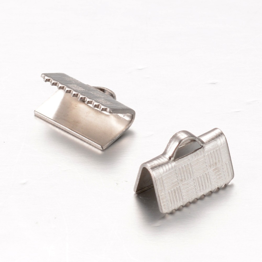 PandaHall 304 Stainless Steel Ribbon Ends, Stainless Steel Color, 5x10x7mm, Hole: 1x2.5mm Stainless Steel