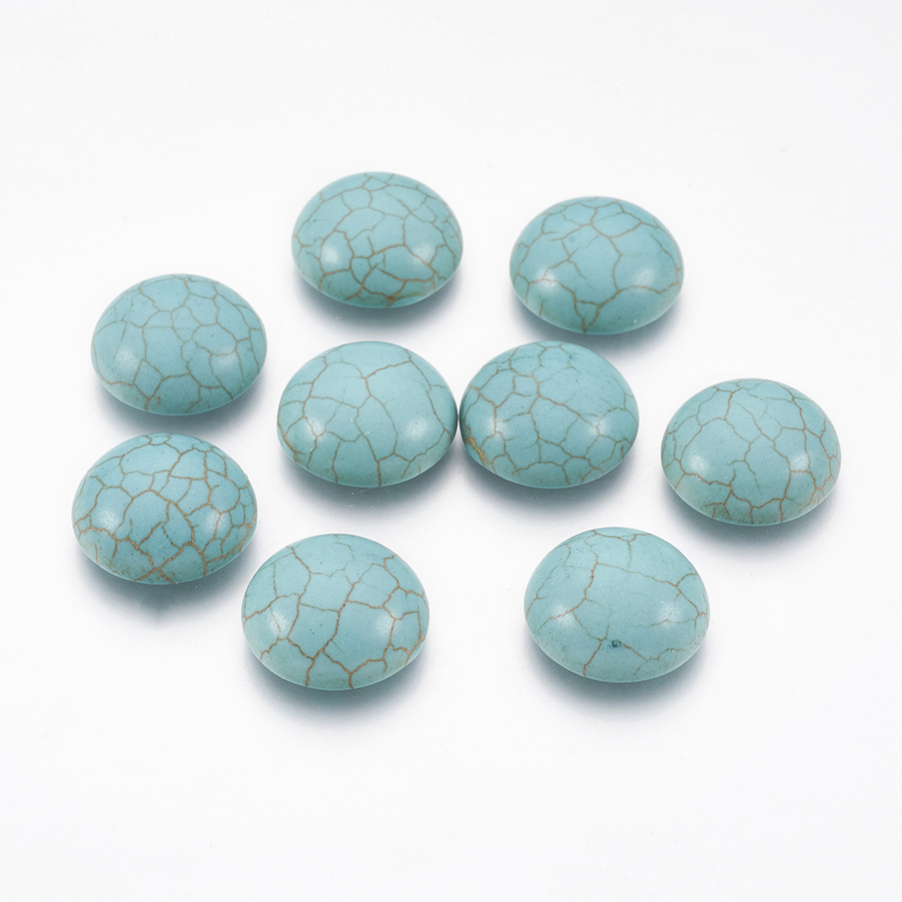 PandaHall Craft Findings Dyed Synthetic Turquoise Gemstone Flat Back Dome Cabochons, Half Round, DarkCyan, 16x5mm Synthetic Turquoise Half...