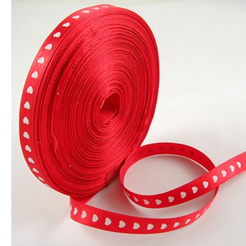 PandaHall Red Heart Pattern Design Satin Ribbon, Great For Mother's Day Gift Box Packaging, Size: about 3/8"(10mm) wide, 50 yards/roll...