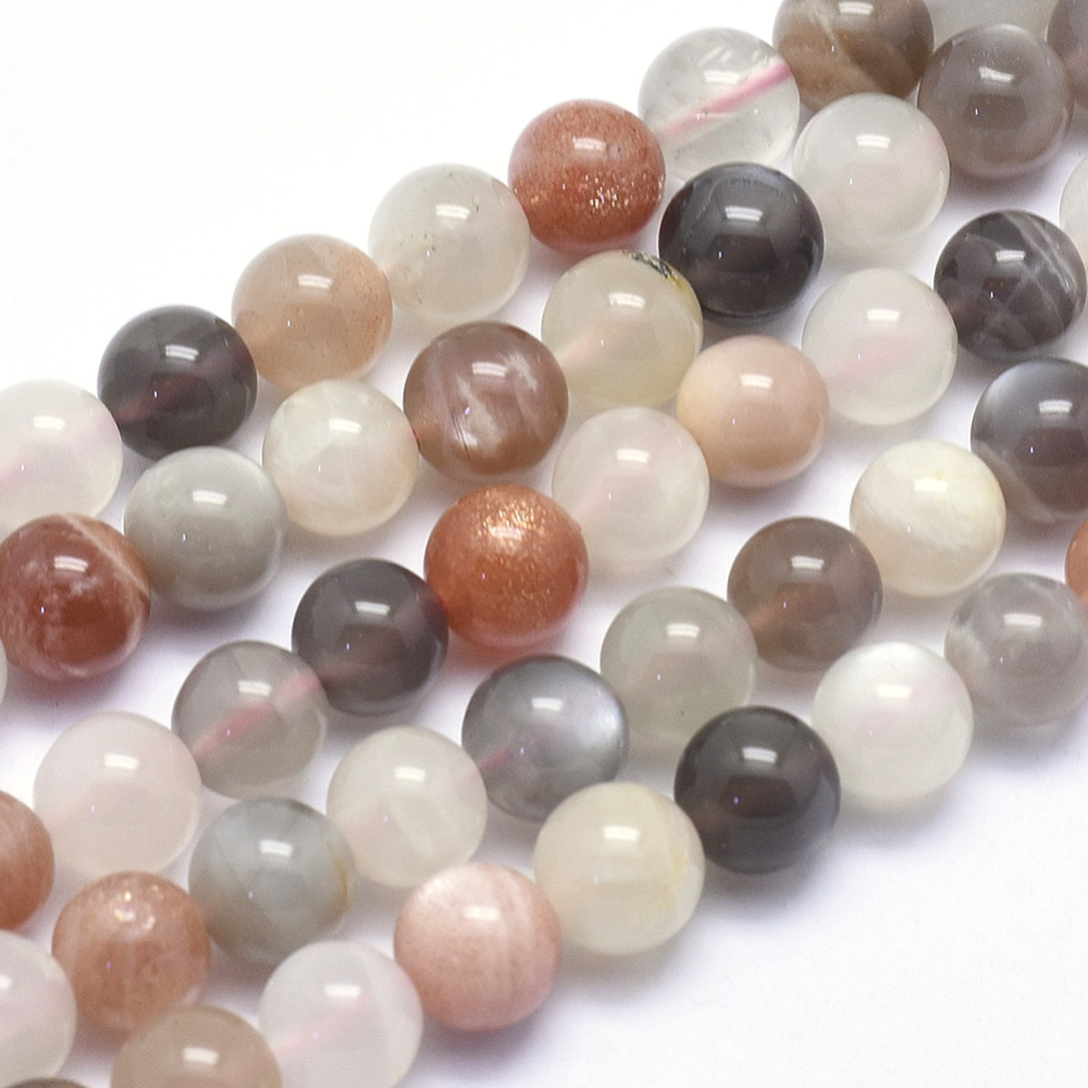 PandaHall Natural Moonstone Beads Strands, Round, 8mm, Hole: 1mm; about 49pcs/strand, 15.5"(39.5cm) Moonstone Round