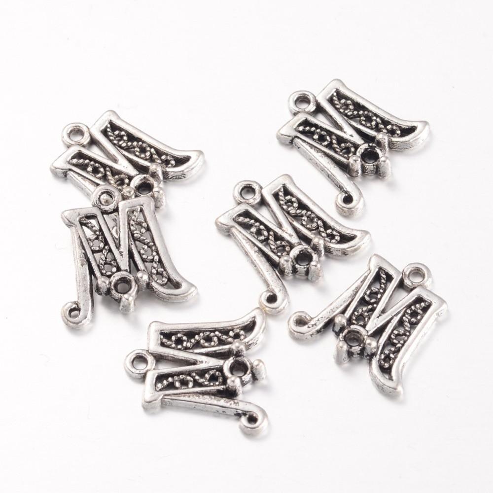 PandaHall Antique Silver Color Alloy Pendant Rhinestone Settings, Letter.M, Lead Free and Cadmium Free, about 17mm long, 17mm wide, 4mm...