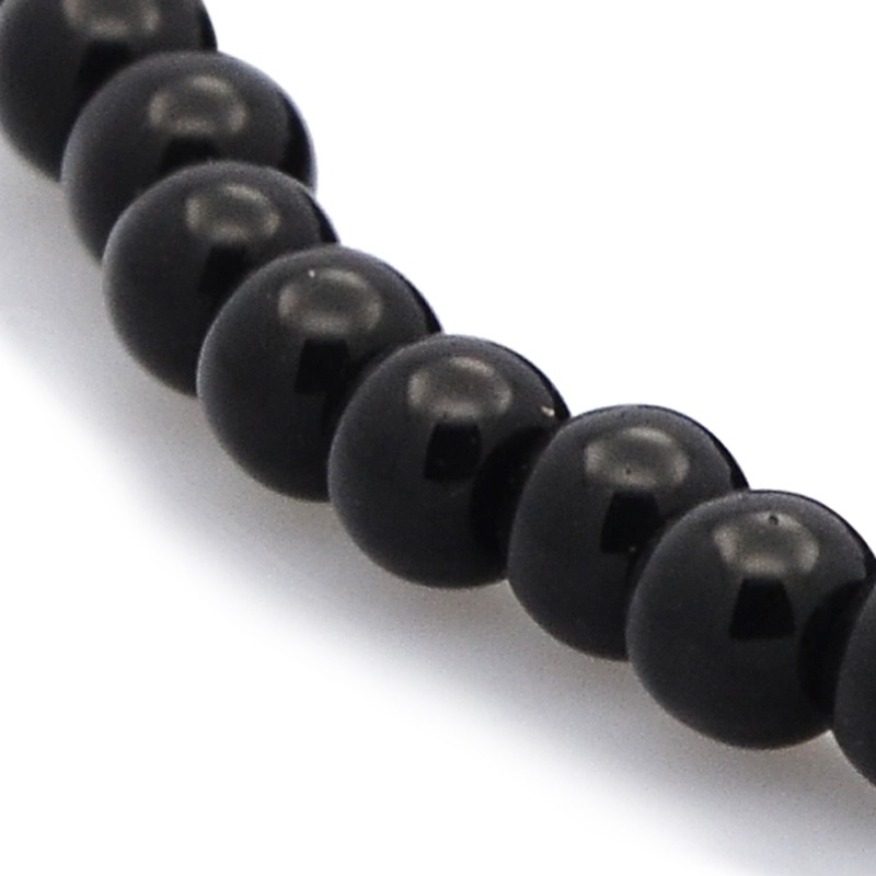 PandaHall Round Glass Beads Strands, Black, 4mm, Hole: 1mm; about 105pcs/strand, 15.7" Glass Round Black