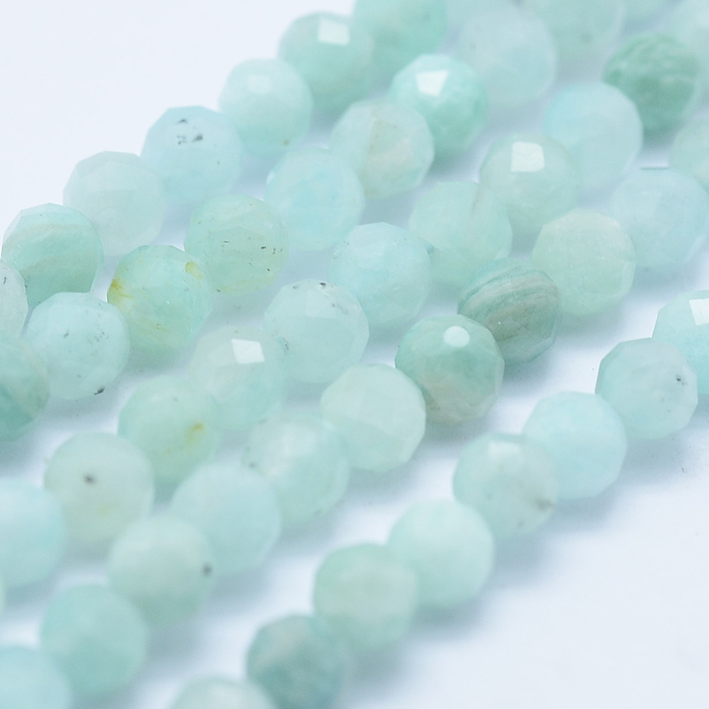 PandaHall Natural Amazonite Beads Strands, Faceted, Round, Grade AA, 4mm, Hole: 1mm; about 95pcs/strand, 15.35"(39cm) Amazonite Round