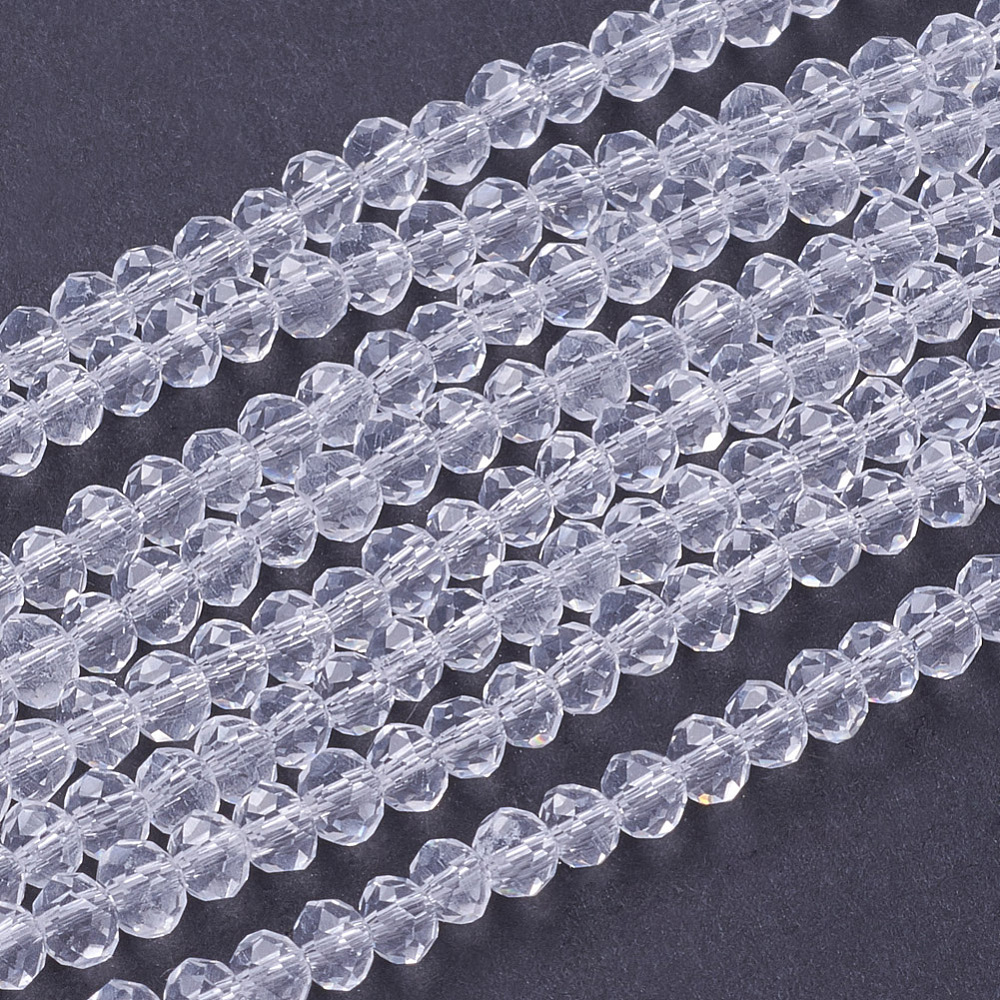 PandaHall Transparent Glass Bead Strands, Faceted, Rondelle, Clear, 3x2mm, Hole: 0.5mm; about 147pcs/strand, 13" Glass Rondelle Clear