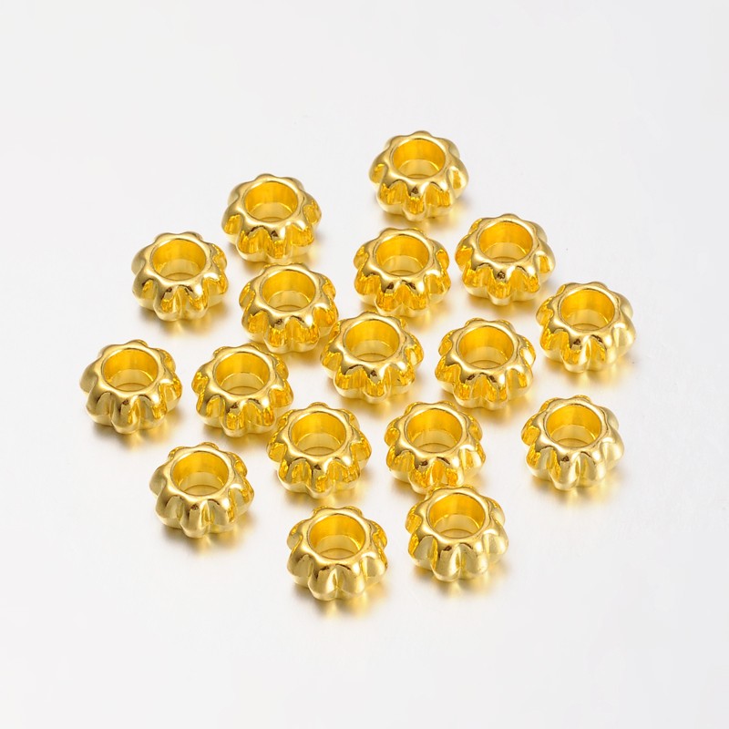 PandaHall Zinc Alloy European Beads, Flower, Golden Color, Size: about 12mm wide, 12mm long, 6.5mm thick, hole: 5.5mm Alloy Flower