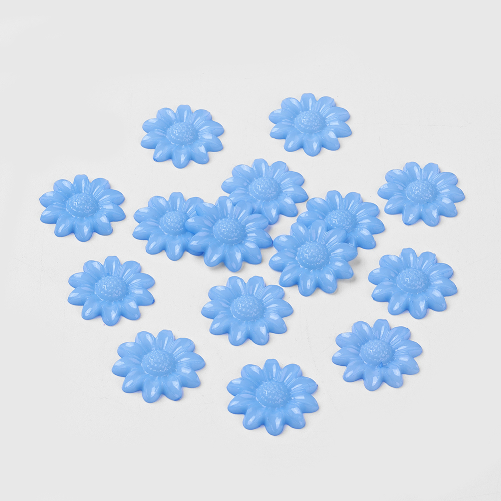 PandaHall Acrylic Cabochons, Dyed, Sunflower, SkyBlue, 20x3.5mm Acrylic Flower Blue