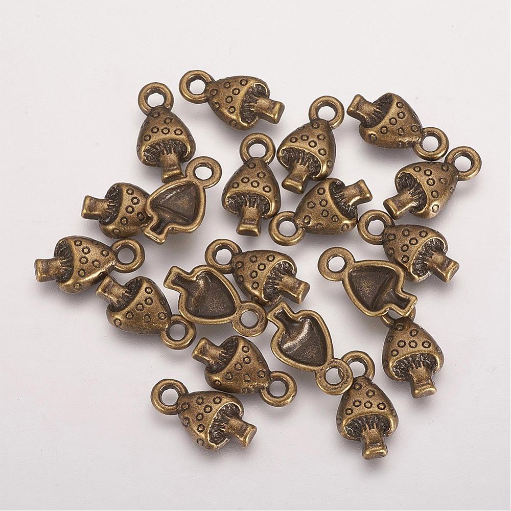 PandaHall Tibetan Style Pendants, Lead Free, Cadmium Free and Nickel Free, Mushroom, Antique Bronze, Size: about 13mm long, 8mm wide, hole...