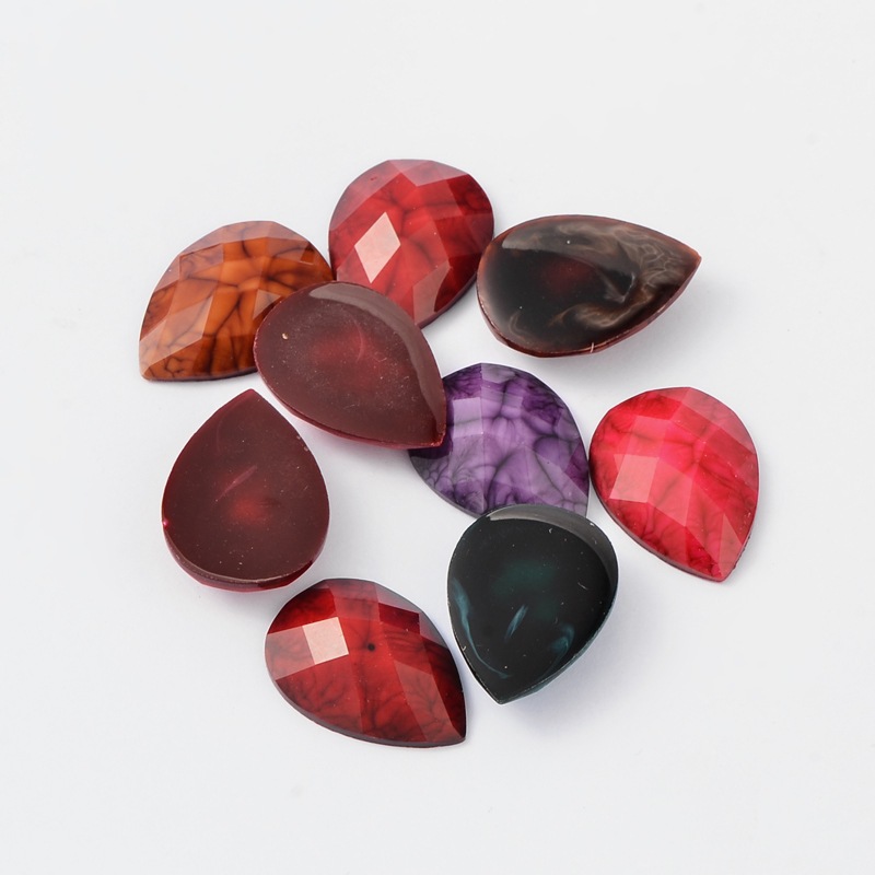 PandaHall Mixed Color Faceted Resin Drop Cabochons, Size: about 25mm long, 18mm wide, 6mm thick Resin Drop Multicolor
