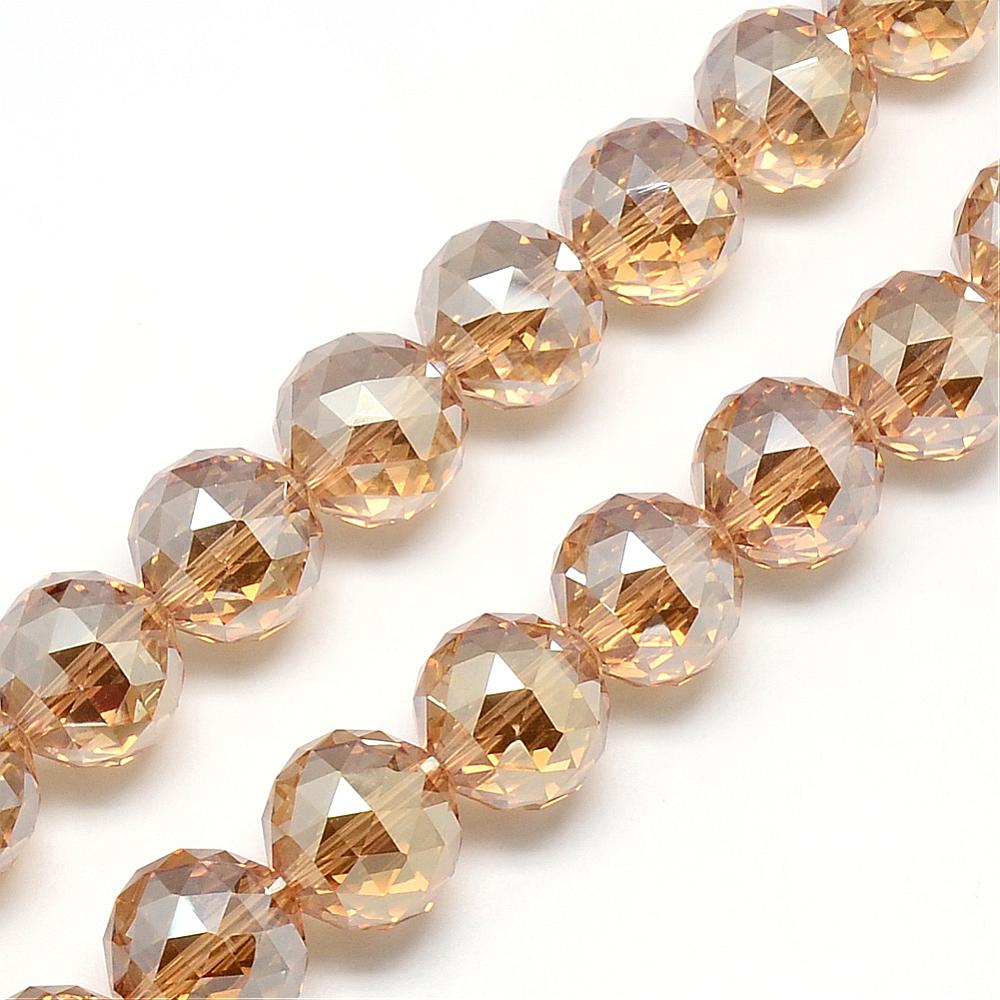 PandaHall Electroplate Glass Bead Strands, Rainbow Plated, Faceted, Round, PeachPuff, 16x16mm, Hole: 2mm; about 50pcs/strand, 30'' Glass...