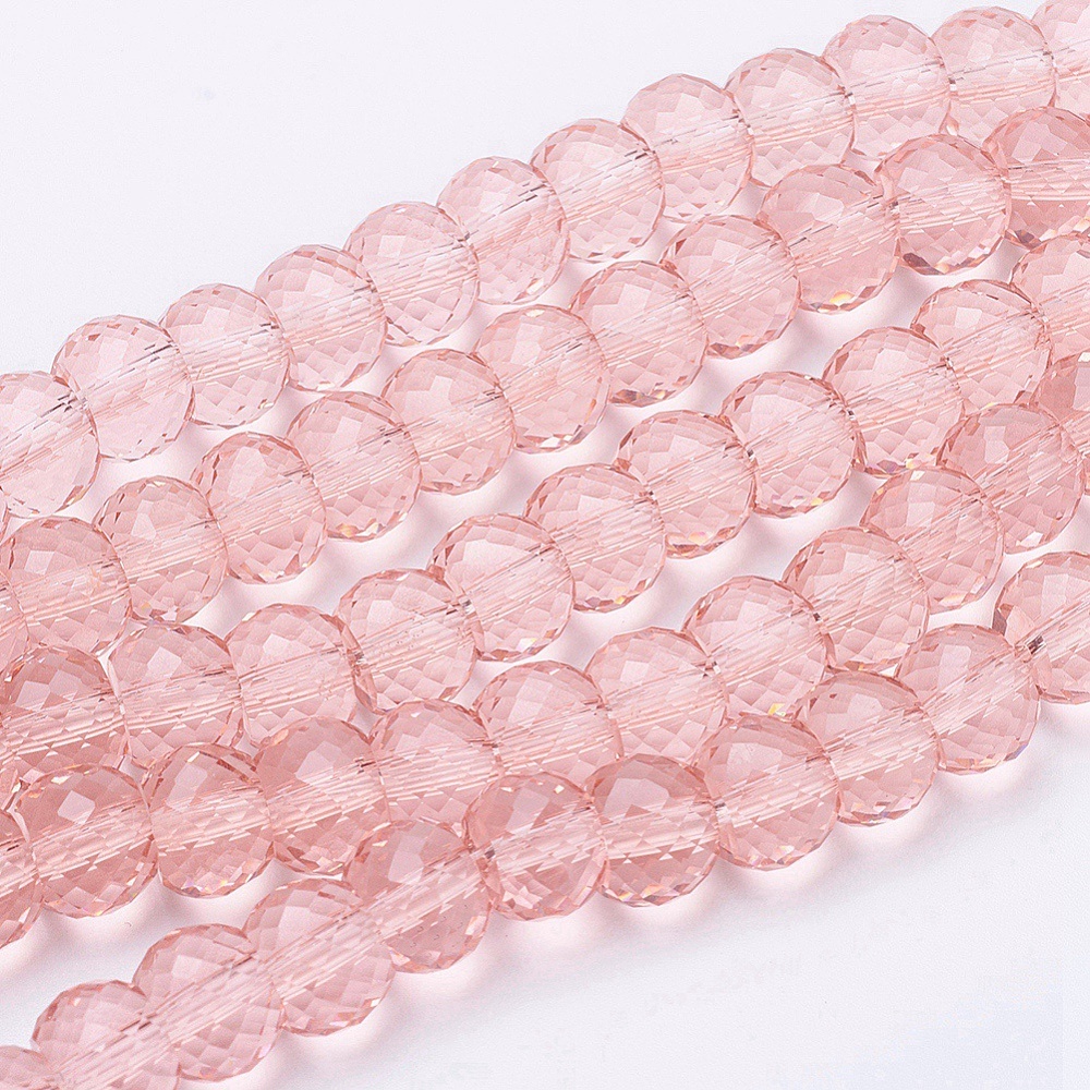 PandaHall Transparent Glass Beads Strands, Faceted, Drum, Pink, 8x6mm, Hole: 1mm; about 40pcs/strand, 9.4" Glass Drum Pink