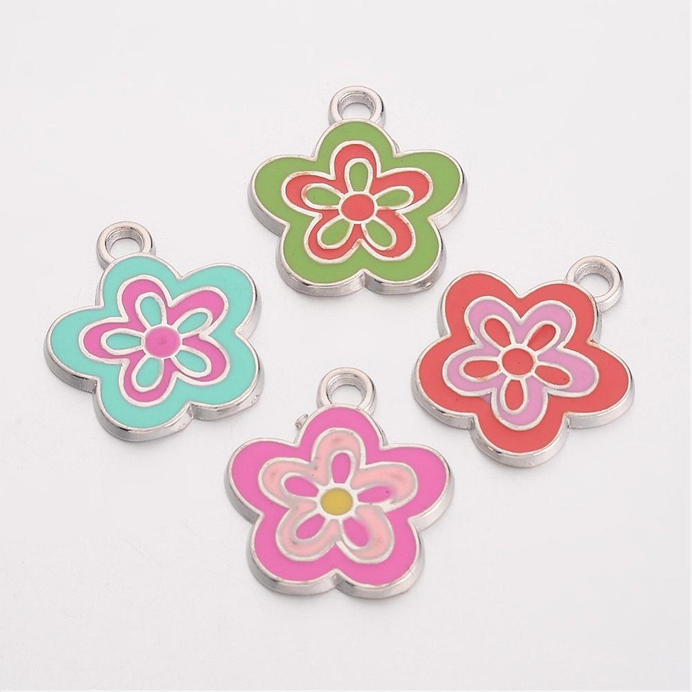 PandaHall Alloy Enamel Pendants, Lead Free and Cadmium Free, Flower, Great For Mother's Day Gift Making, Mixed Color, Platinum, about 22mm...