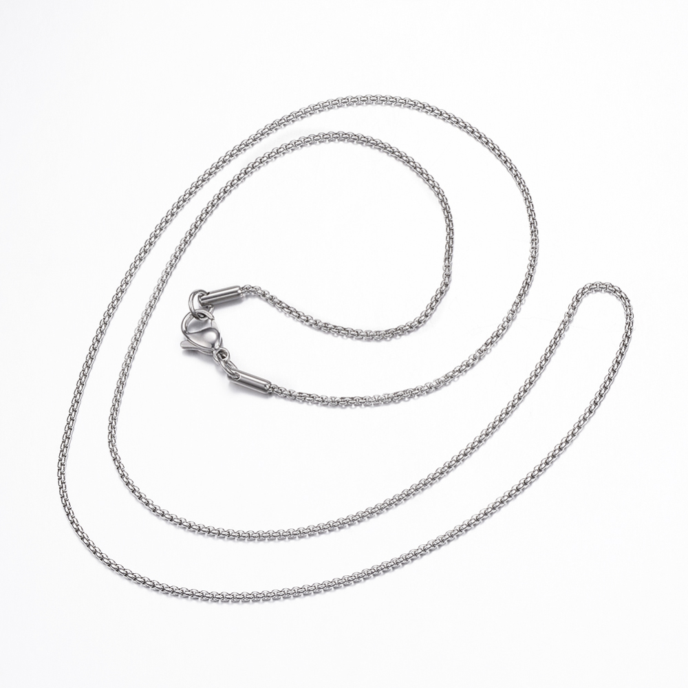 PandaHall 304 Stainless Steel Box Chain Necklaces, with Lobster Claw Clasps, Stainless Steel Color, 23.6"(60cm); 1.5mm Stainless Steel