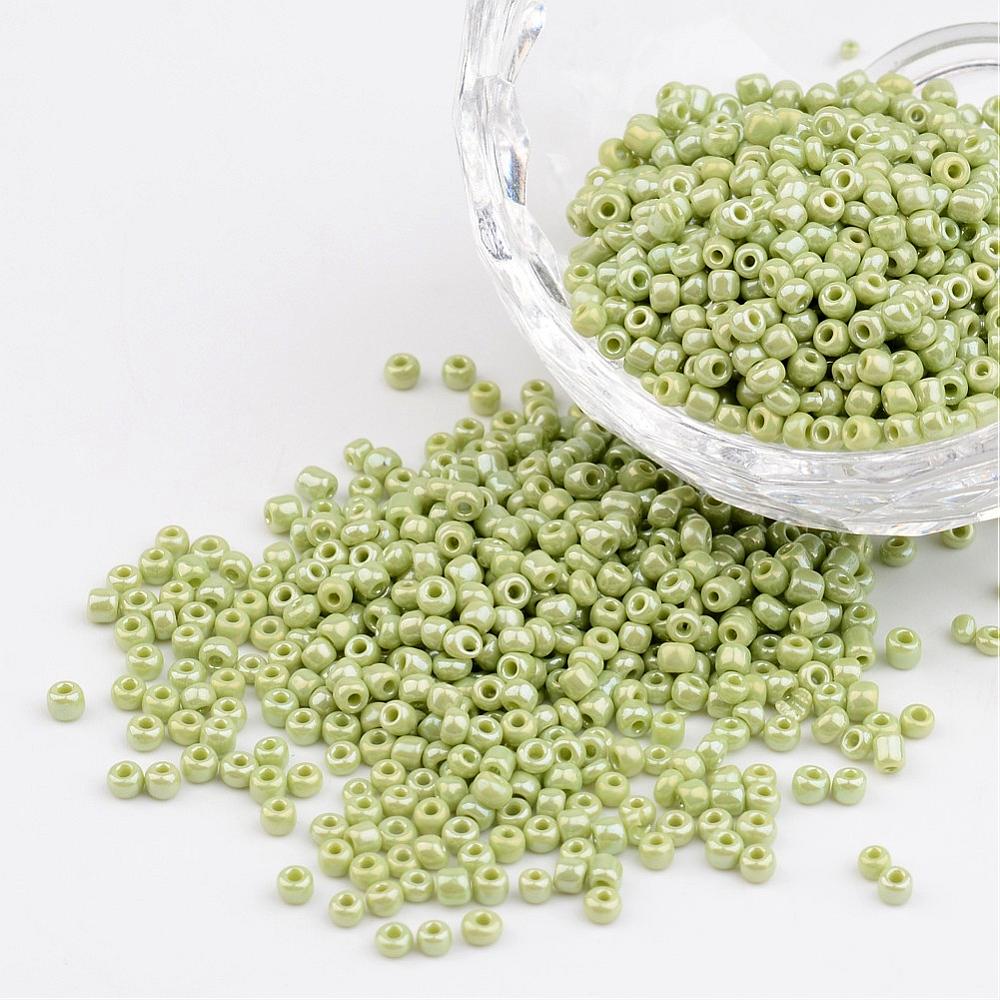 PandaHall DIY Craft Beads 12/0 Opaque Colors Lustered Round Glass Seed Beads, GreenYellow, Size: about 2mm in diameter, hole:1mm, about...